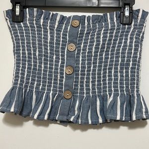 Blue and white striped beach tube top